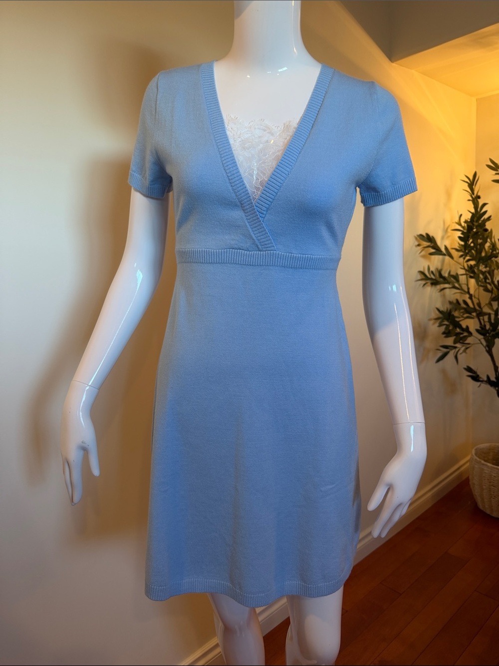 NWT Twik Blue Lace Inset Knit Mini Dress Small